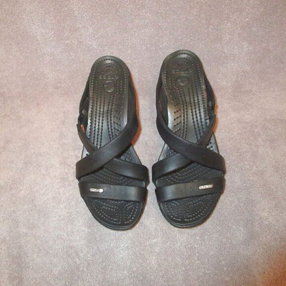 Crocs Cyprus IV High Heel Sandals Size 10 Black Slip On Comfort Platform Dressy - Picture 4 of 12